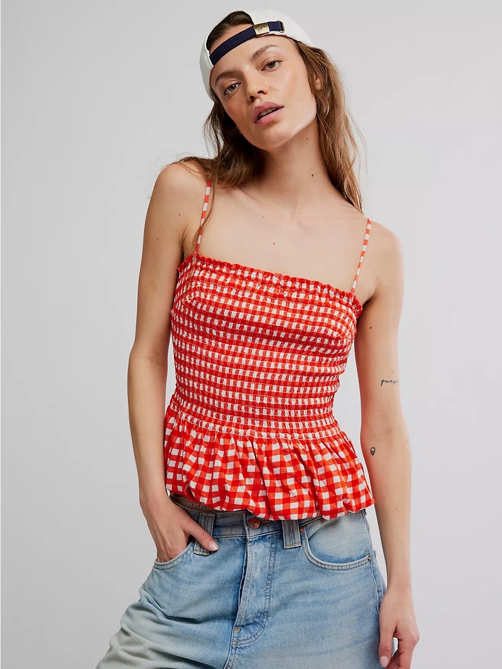 Free People Sundance Red Gingham tank